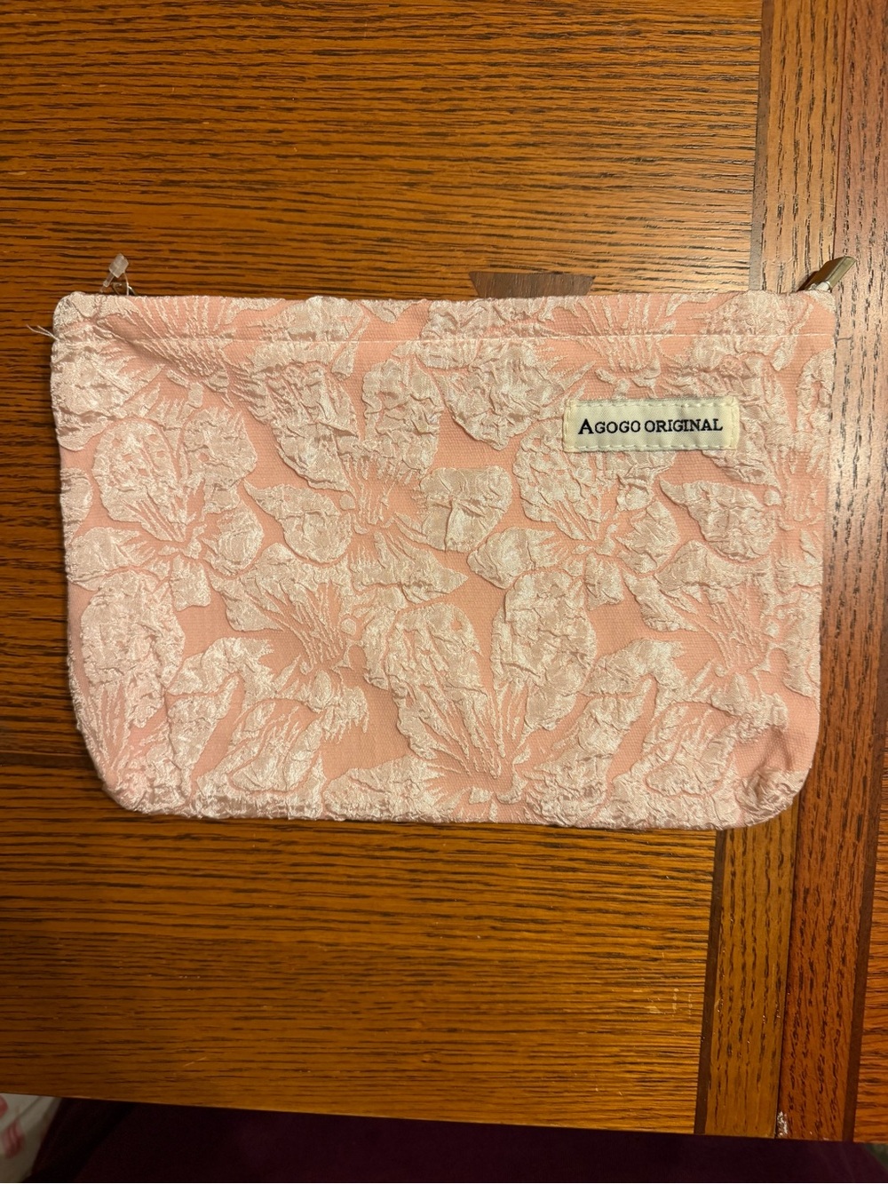 Pink Floral Textured Cosmetic Pouch